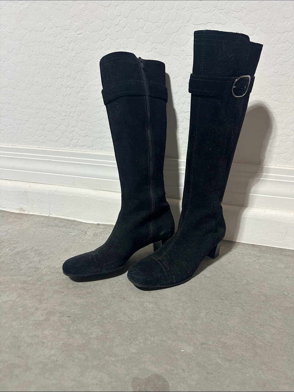 Cole Haan Black Suede Boots with Buckle side zip 8.5
